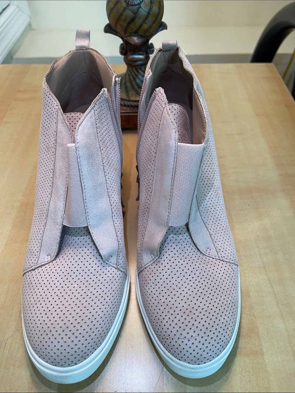 Paolo, Perforated Suede Ankle Wedge Sneakers, Color:  Blush Pink, Size: 7.5